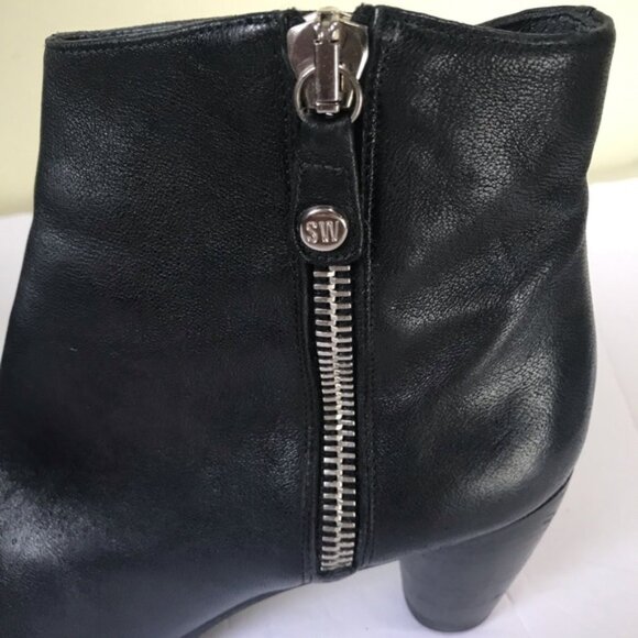 Stuart Weitzman Leather Ankle Booties Boots Side Zipper Rubber Sole Stacked Heel - Picture 8 of 15